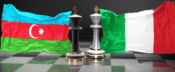 Azerbaiyán Italia cumbre, reunión o alianza entre esos dos países que tiene como objetivo resolver los problemas políticos, simbolizado por un juego de ajedrez con banderas nacionales, 3d ilustración - Foto, imagen