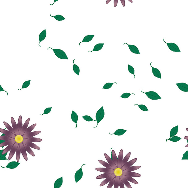 illustrazione vettoriale di fiori con foglie, sfondo senza cuciture - Vettoriali, immagini