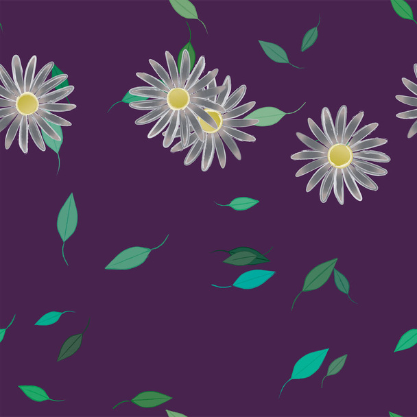 wektor ilustracja kwiatów z liśćmi, bezszwowe tło - Wektor, obraz