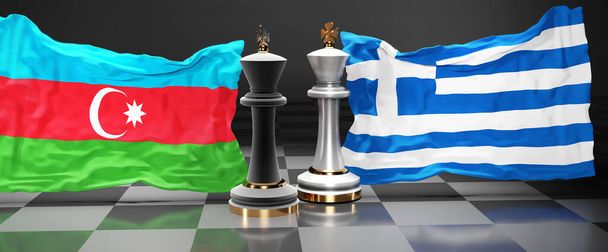 Azerbaiyán Grecia cumbre, reunión o alianza entre esos dos países que tiene como objetivo resolver los problemas políticos, simbolizado por un juego de ajedrez con banderas nacionales, 3d ilustración - Foto, imagen