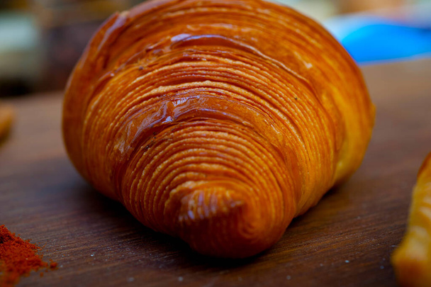 french traditiona croissant brioche butter bread  on wood - 写真・画像