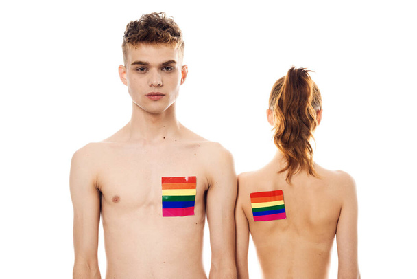 young couple lgbt Flag transgender lifestyle light background - Foto, immagini