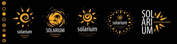 Een set vector logo 's Solarium op een zwarte achtergrond - Vector, afbeelding