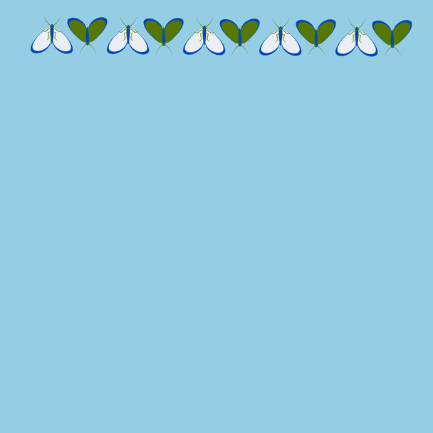 正方形の背景にフレーム-様式化された蛾-グラフィック。飛行、昆虫、蝶、軽さ、夏、春、喜び、なびく。デザイン要素-ノートブック、モバイルアプリケーション、ウェブサイトのカバーの装飾 - ベクター画像