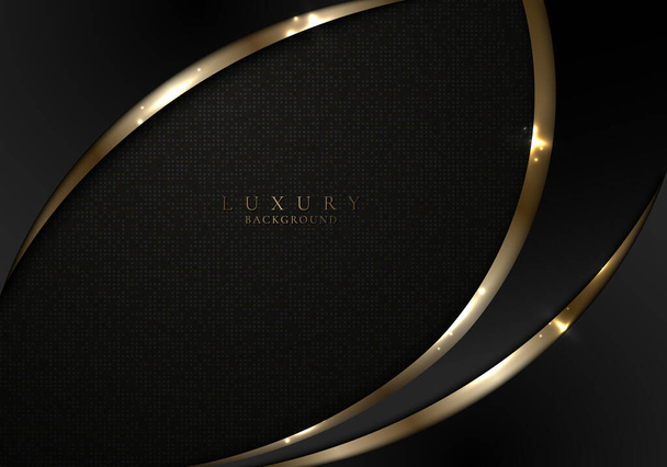 Abstract template elegant 3D black and gold curve with lighting on dark background luxury style. Vector graphic illustration - Vector, Image