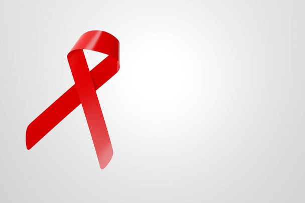 Světový plakát s nápisem Den AIDS, symbol červené stuhy na bílém pozadí s kopírovacím prostorem. Zdravotní a lékařská koncepce. 3D vykreslování. - Fotografie, Obrázek