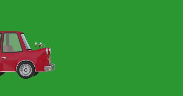 4k Resolution Video: Red Cartoon Modern Car Driving on Green Screen Chroma Key - Materiał filmowy, wideo