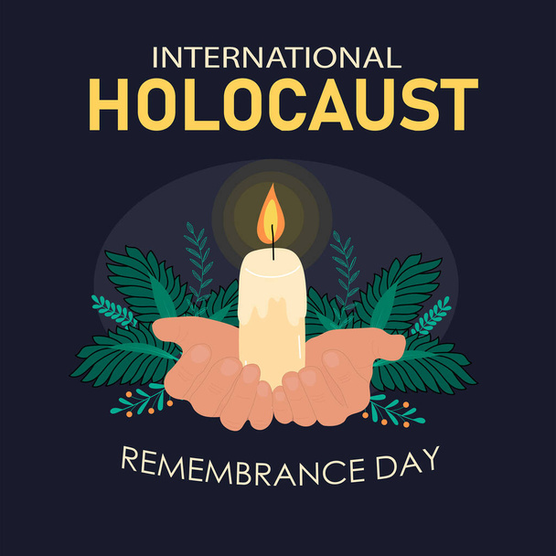Dia da lembrança do Holocausto. As mãos estão segurando uma vela acesa. Ilustração vetorial - Vetor, Imagem