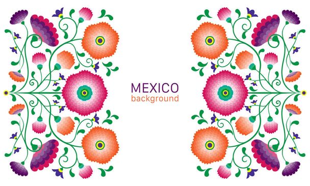 ポーランドやメキシコの影響を受けた刺繍ネイティブの花民俗パターン。ファッション、インテリア、文房具のための対称的なデザインで流行の民族装飾伝統的な花、。白に隔離されたベクトル - ベクター画像