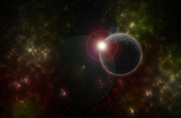 πολύχρωμο φόντο της ένα βαθύ διάστημα τομέα αστεριών και τον πλανήτη - Φωτογραφία, εικόνα