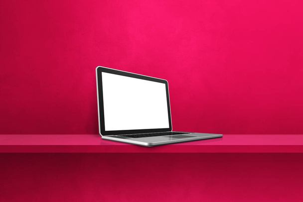 Laptop computer on pink shelf background. 3D Illustration - Fotoğraf, Görsel