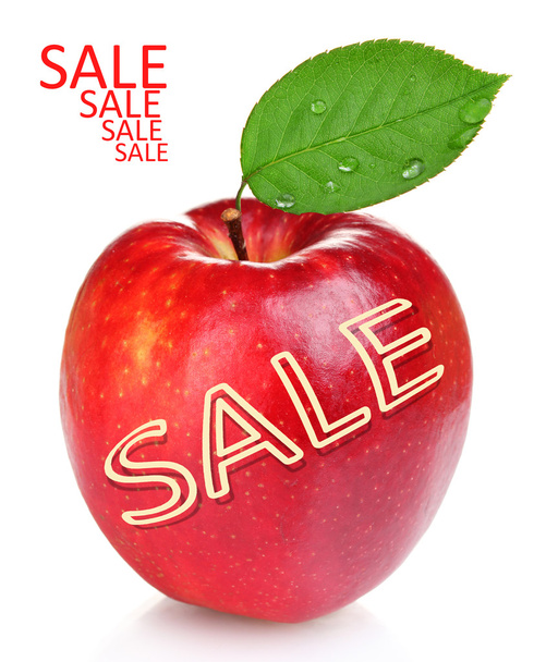 Sale concept. Juicy red apple isolated on white - Zdjęcie, obraz