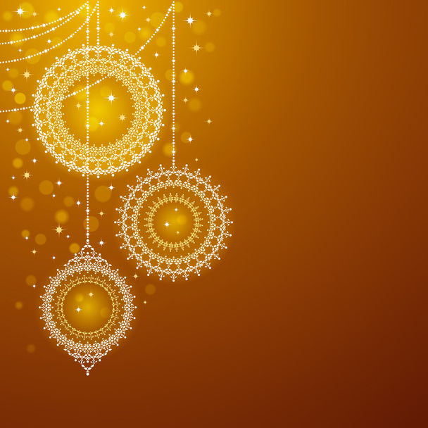 Christmas ornaments on golden background - Vector, Image