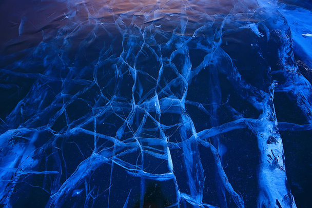 ice texture cracks baikal, abstract background winter ice transparent blue - Foto, immagini