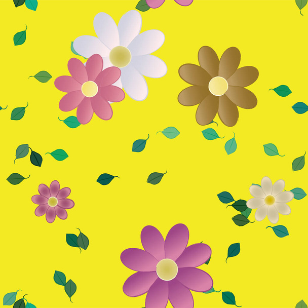 beautiful floral seamless background with flowers and leaves, vector illustration - Vector, Image