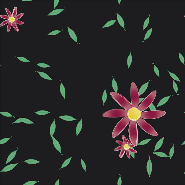 ilustração vetorial de flores com folhas, fundo sem costura - Vetor, Imagem