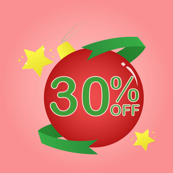 30%off ball ornament. Thirty percent. Christmas theme. Christmas promotion. Christmas decoration. Gradient background - Vetor, Imagem