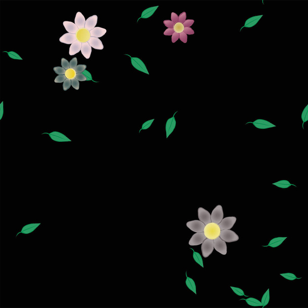einfache Blüten mit Blättern in freier Zusammensetzung, Vektorillustration - Vektor, Bild