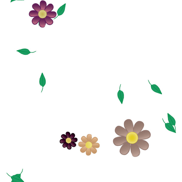 σύνθεση σχεδίου με απλά λουλούδια και πράσινα φύλλα, διανυσματική απεικόνιση - Διάνυσμα, εικόνα
