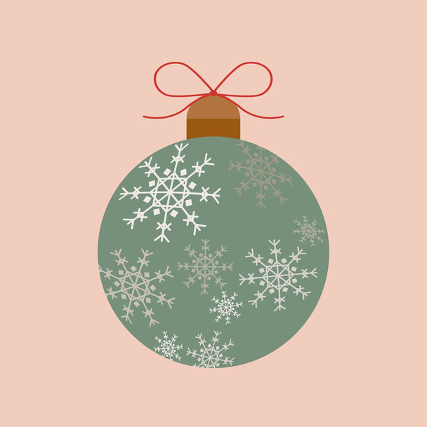 Ağaç için Noel oyuncakları dizaynı. Yeni yıl dekorasyonlarının düz vektör tasarımı. Çok renkli kar taneleri olan beyaz top. - Vektör, Görsel