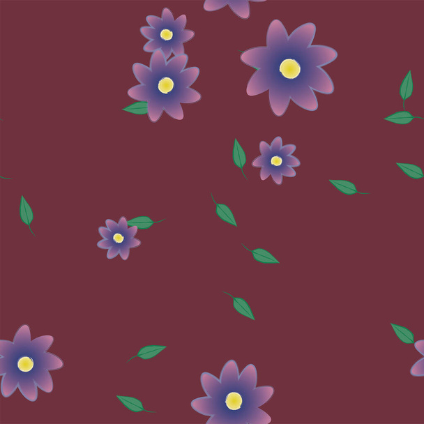 Boş kompozisyonda yaprakları olan basit çiçekler, vektör illüstrasyonu - Vektör, Görsel