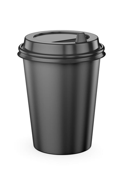 taza de papel de café desechable negro en blanco de 250 ml con tapa de plástico aislada sobre fondo blanco, ilustración de representación 3d. - Foto, Imagen