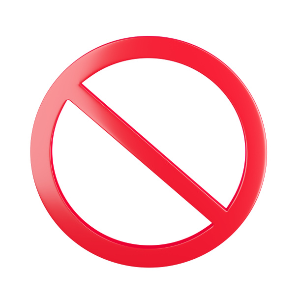 Prohibición vacía o signo prohibido, círculo rojo cruzado aislado sobre fondo blanco. Ilustración de representación 3D. - Foto, imagen