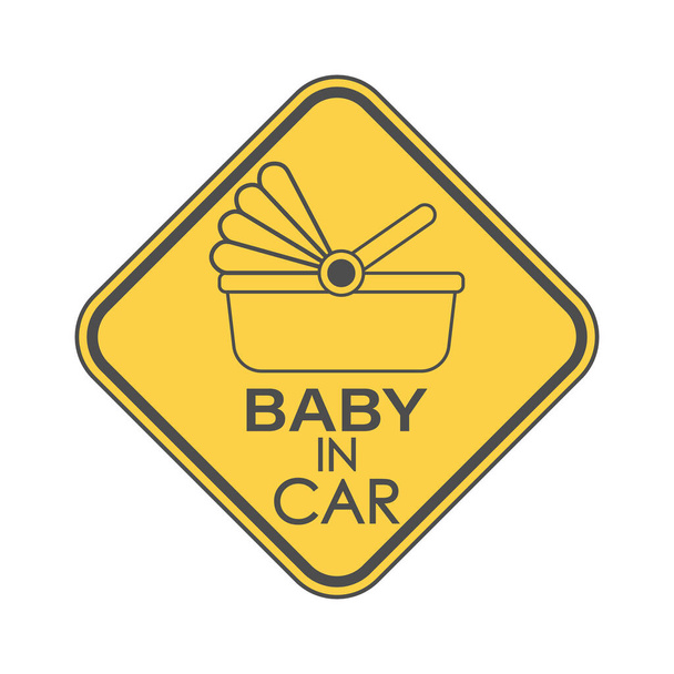 BABY IN CAR. A square sign with a baby stroller and an inscription. Vector illustration. - Vector, imagen
