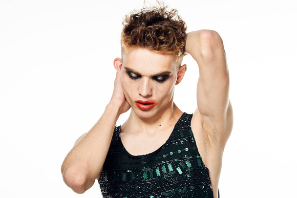 male transgender female makeup fashion posing studio - Fotoğraf, Görsel