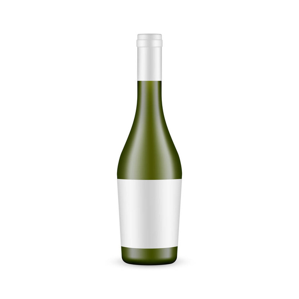 Mockup de botella de vidrio verde para vino o coñac con etiqueta en blanco, aislado sobre fondo blanco. Ilustración vectorial - Vector, imagen
