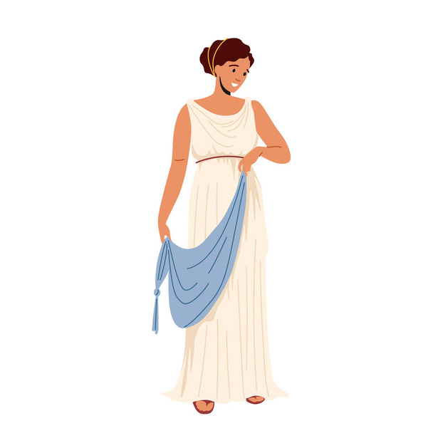 Roman Woman in Traditional Clothes, Ancient Rome Citizen Female Character in Tunic and Sandals Historical Costume - Вектор, зображення
