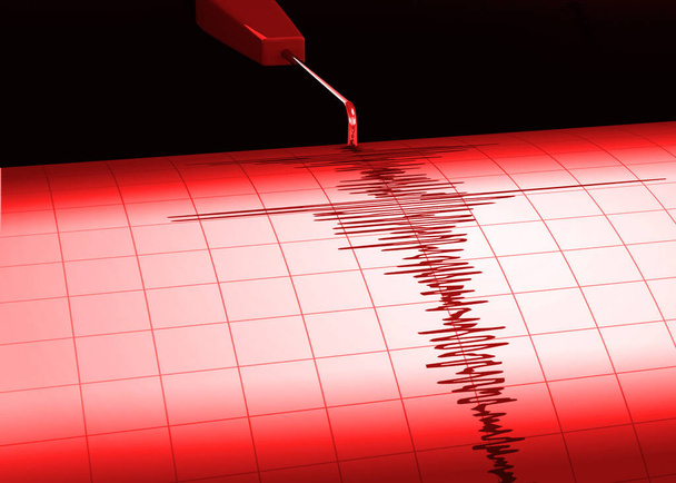 Red Seismograph - 3D render - Fotoğraf, Görsel