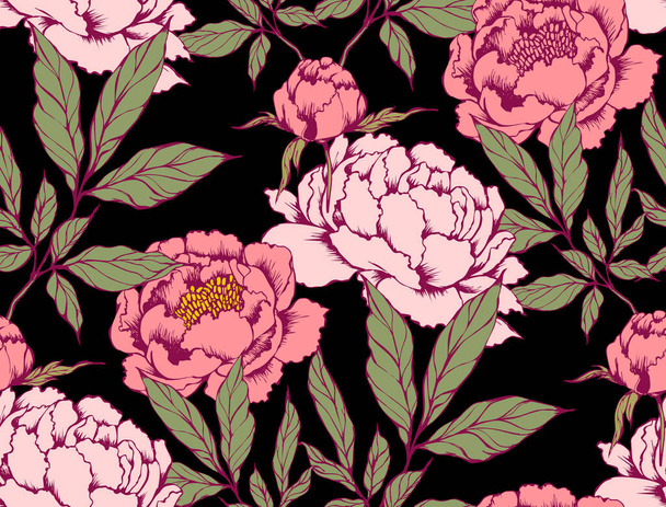 Seamless pattern. Pink peonies. Suitable for fabric, mural, wallpapers, wrapping paper and the like - Vektori, kuva