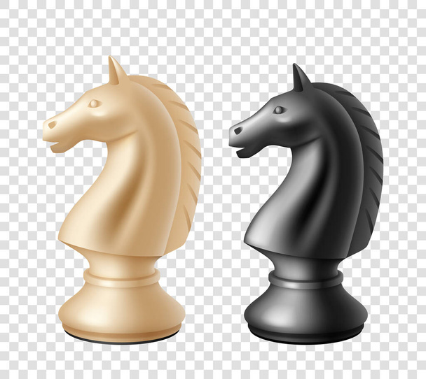 Ikonen schwarzer und weißer Schachritter isoliert auf transparentem Hintergrund. Schachritterfigur - Vektor, Bild