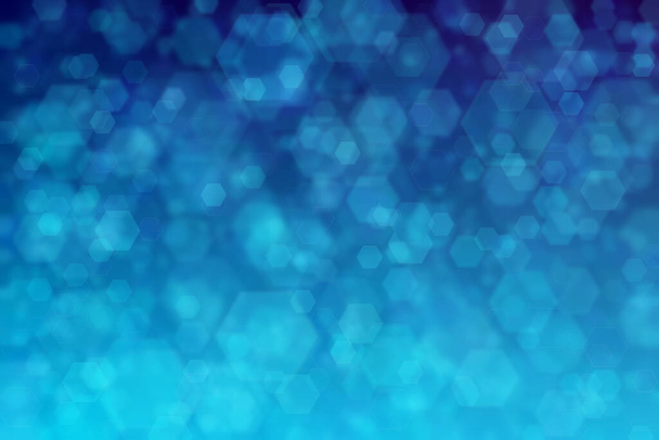 dark blue and blue abstract defocused background with hexagon shape bokeh spots - Photo, Image