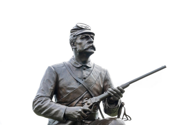 Gettysburg, PA - Sept. 10, 2020: Detail of the statue on the Monument to the 1st Pennsylvania Cavalry. at Gettysburg National Military Park. - Photo, Image