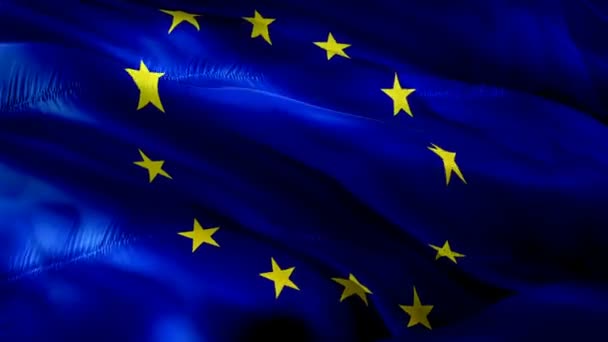 欧州連合旗ビデオ風で手を振っています。現実的なユーロ旗の背景。ヨーロッパの旗のループのクローズ アップ 1080 p フル Hd 1920 x 1080 の映像。欧州連合 Eu 国フラグ映像フィルム、ニュースのビデオ - 映像、動画