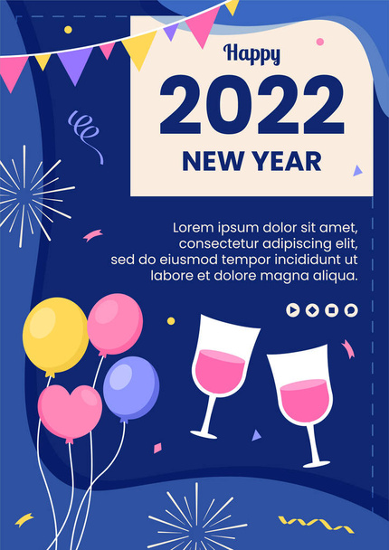 Happy New Year 2022 Flyer Template Flat Design Illustration Editable of Square Background Suitable for Social media, Feed, Card, Greetings and Web Internet Ads - Vector, Image