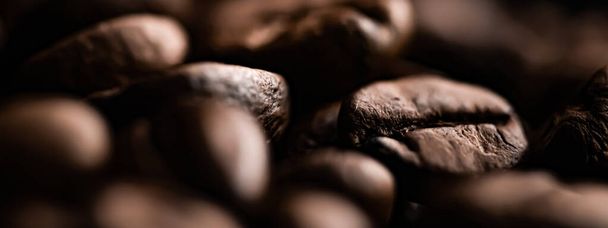 Kávová zrna pozadí, pečený podpis fazole s bohatou chutí, nejlepší ranní nápoj a luxusní směs - Fotografie, Obrázek