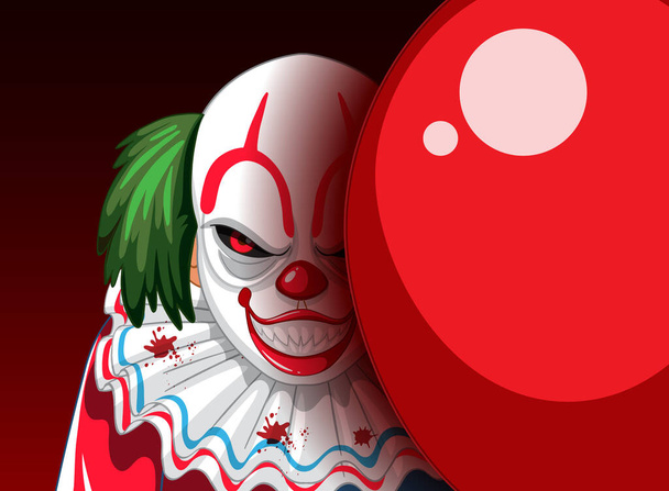 Моторошне обличчя клоуна дивиться з-за ілюстрації повітряної кулі
 - Вектор, зображення