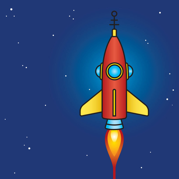 Retro science fiction rocket design in outer space.Cool vintage style vector illustrations of classic mid-century space rocket ship. Blast off, baby! - Vector, Image