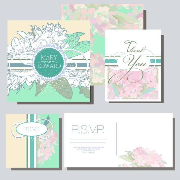 Hochzeitseinladungskarte mit Lilienblüten, rsvp-Karte, Dankeschön-Karte - Vektor, Bild
