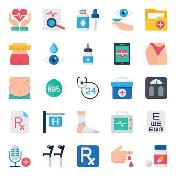 Icone a colori piatti per l'assistenza sanitaria medica. - Vettoriali, immagini