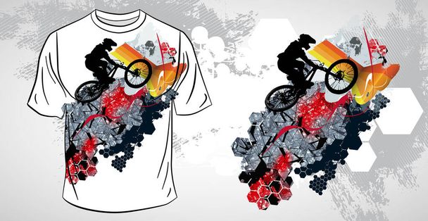 T-shirt template with active person. Rider on the abstract background, vector - Vector, Image