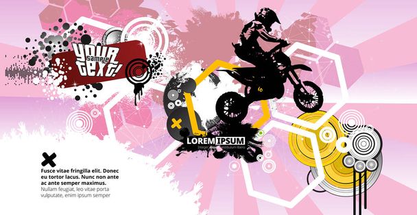 Sport background with active man riding motobike for internet banners, social media banners, headers of websites, vector illustration - Vector, Image