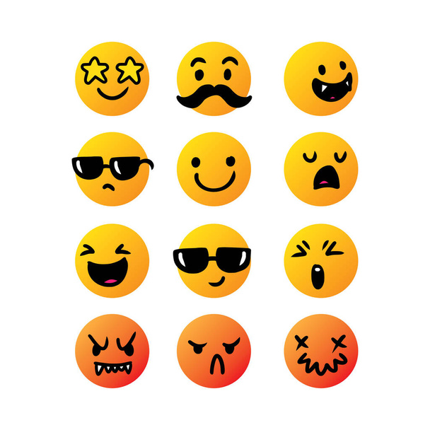 Set of cute emoticon hand drawn with isolated background vector. Premium quality symbols and sign web logo collection. Simple and modern emoticons pictograms - Vettoriali, immagini