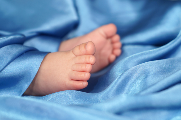 Baby feet in silk - Fotoğraf, Görsel