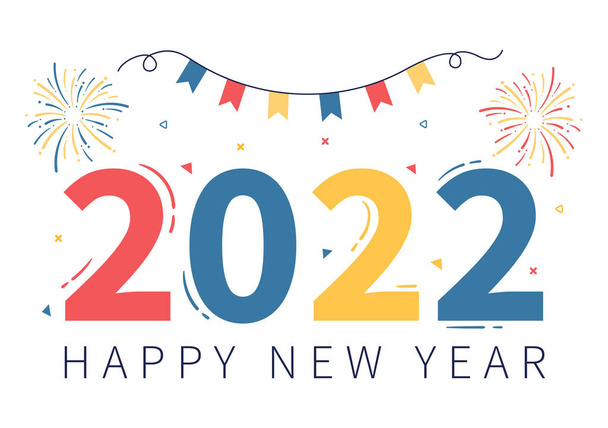 Šťastný nový rok 2022 Template Flat Design Illustration with Fibbons and Confetti on a Colorful Background for Plakát, brožura or Banner - Vektor, obrázek