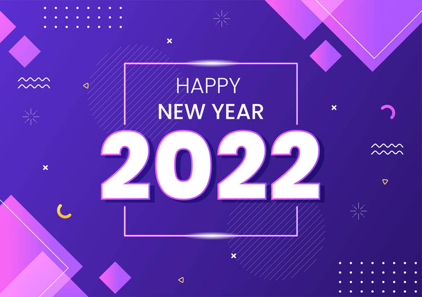 С Новым 2022 годом Иллюстрация плоского дизайна с лентами и конфетти на красочном фоне для плаката, брошюры или баннера - Вектор,изображение