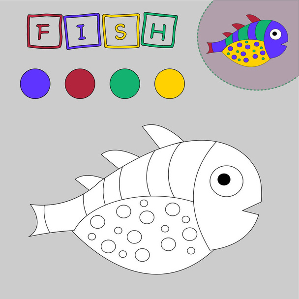 Livre à colorier d'un poisson joyeux et mignon. Jeux éducatifs créatifs pour les enfants d'âge préscolaire - Photo, image